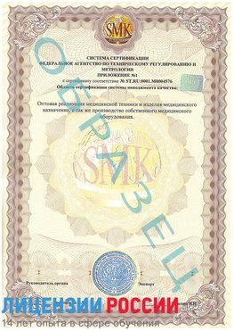 Образец сертификата соответствия (приложение) Отрадное Сертификат ISO 13485
